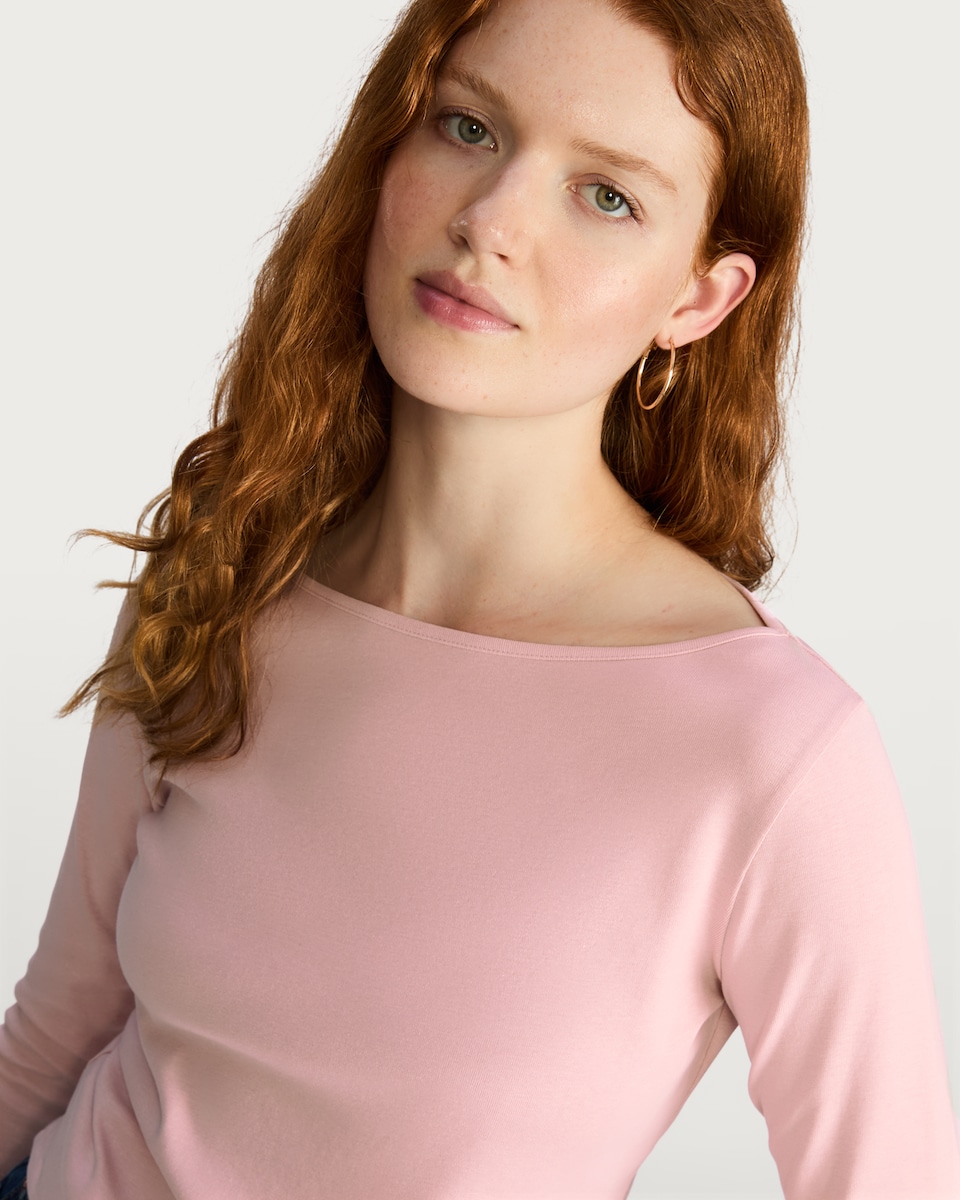 image 1 of F&F Pure Cotton Boat Neck Top in Pink
