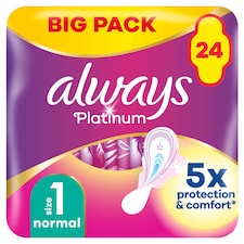 Always Platinum Normal Size 1 Sanitary Towels With Wings 24S