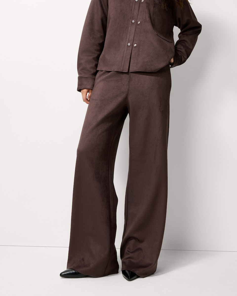 image 1 of F&F Faux Suede Wide Leg Co-ord Joggers in Brown