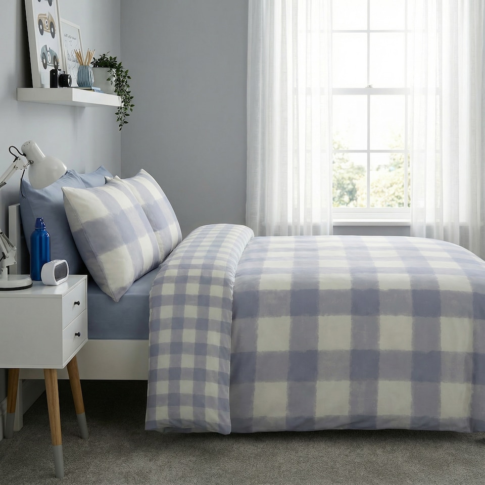 image 1 of Silentnight Blue Check Duvet Set Double