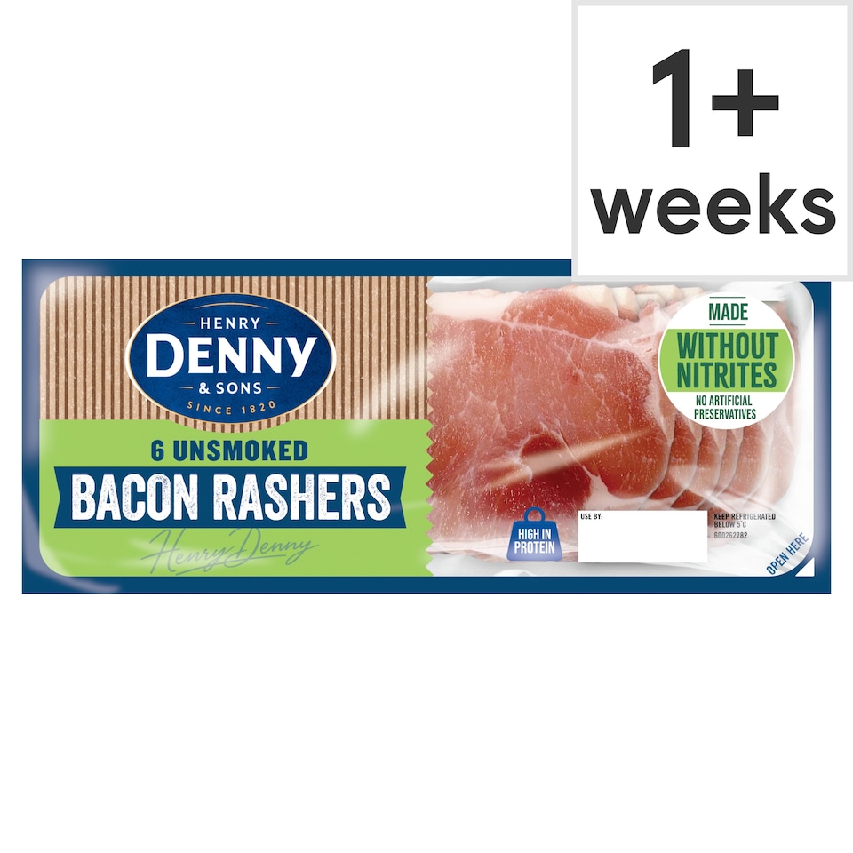 Denny 6 Made Without Nitrites Unsmoked Bacon Rashers 200G
