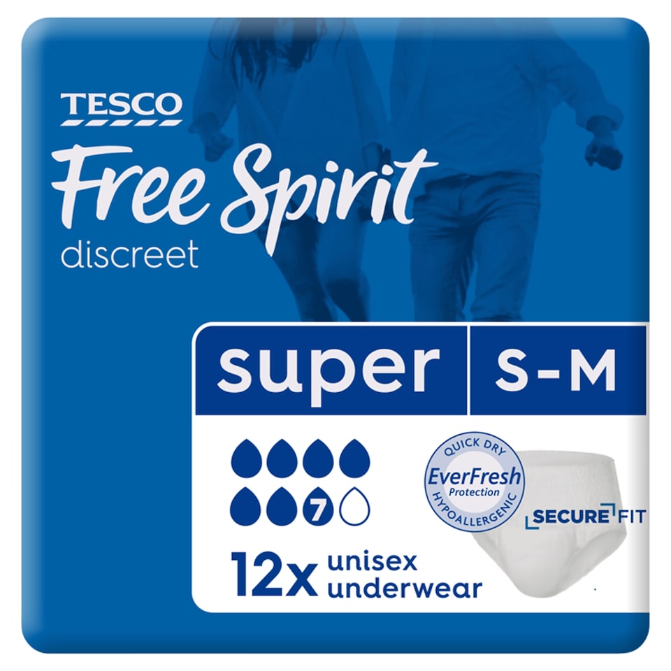 image 1 of Tesco Free Spirit Super Underwear Small, Medium 12 Pack