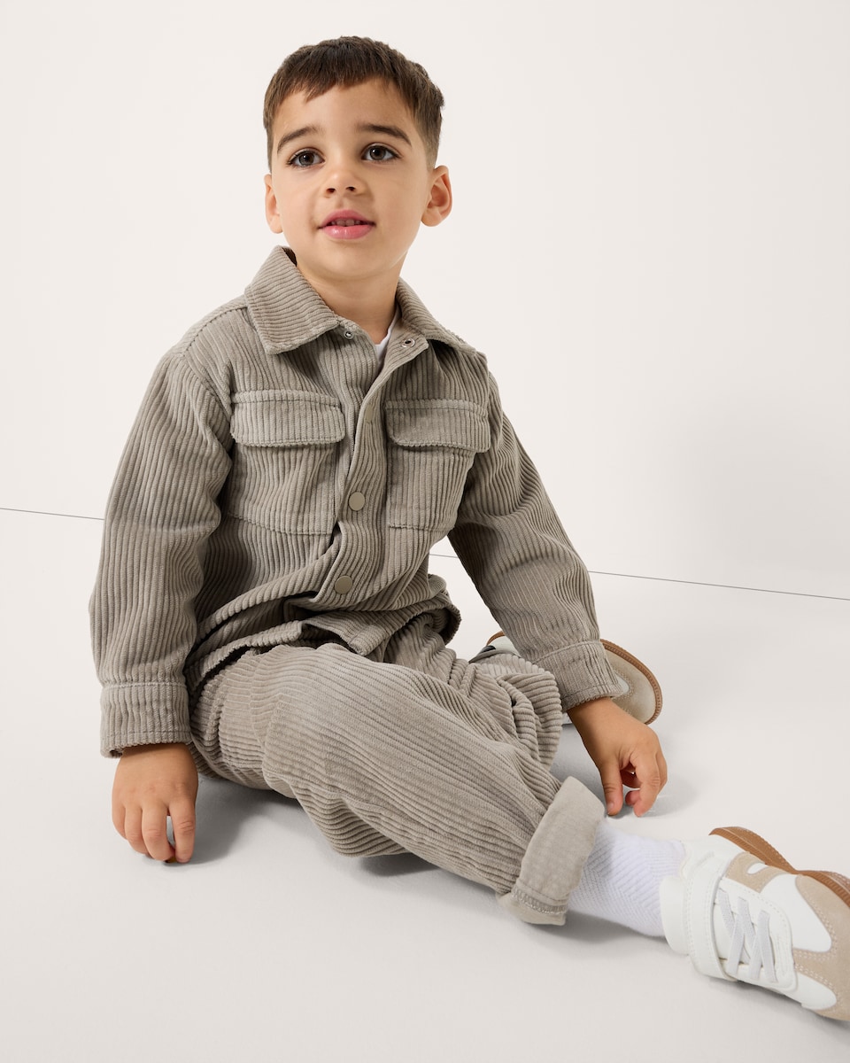 image 1 of F&F Boys Pure Cotton Corduroy Jacket and T-Shirt Set in Stone