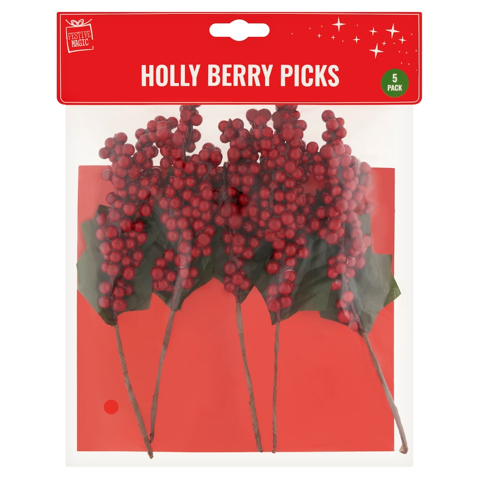 Festive Magic Holly Berry Picks 5 pcs