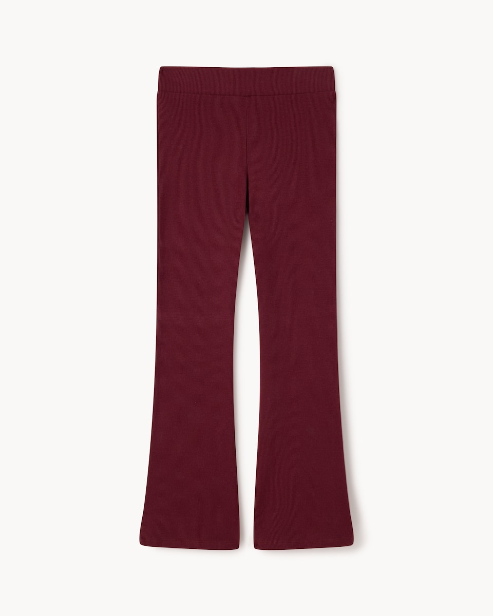 image 1 of F&F Girls Cotton Rich Ribbed Flared Leggings in Burgundy