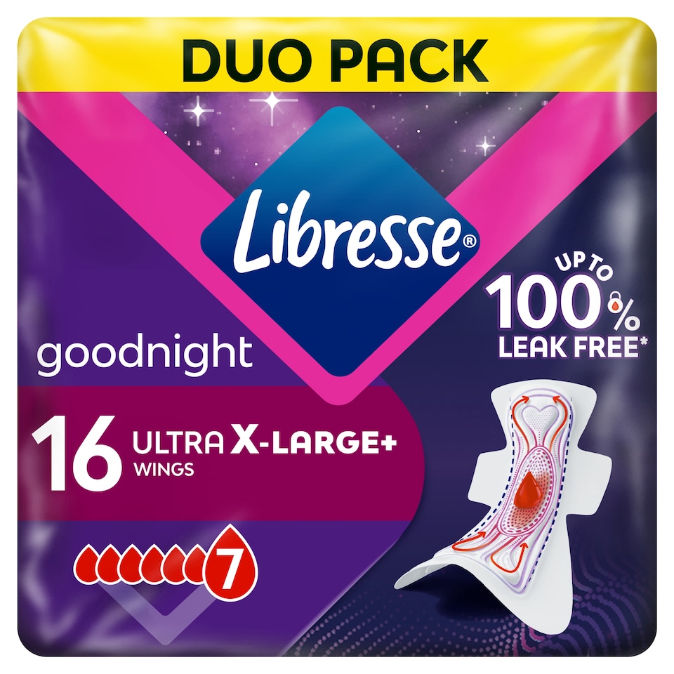 image 1 of Libresse Ultra+ X-Large Goodnight Sanitary Pads with Wings for Night Use 16 pcs