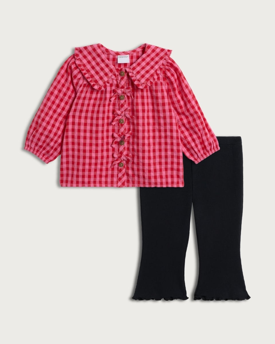 F&F Baby 2-Piece Pure Cotton Gingham Blouse and Flared Leggings in Pink