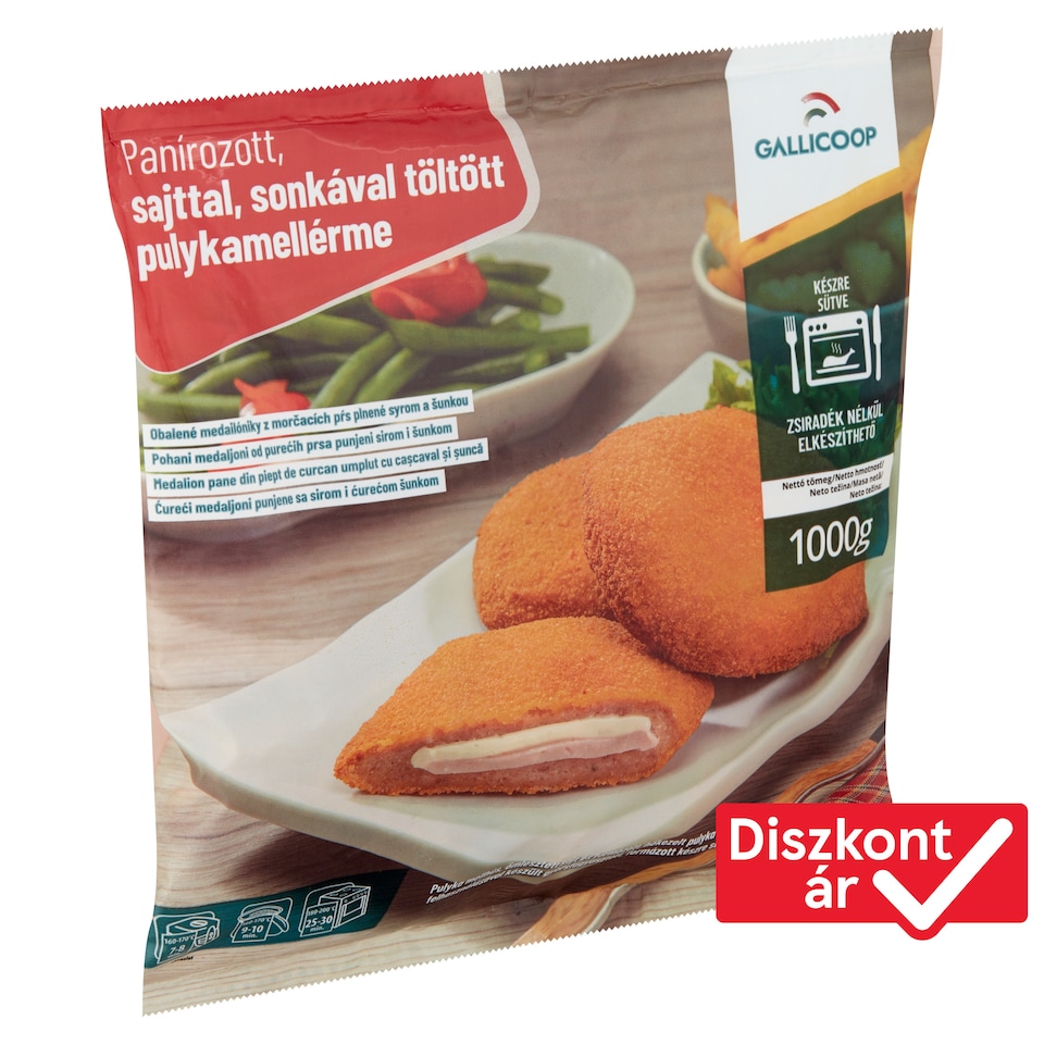 Gallicoop Quick-Frozen Breaded Turkey Breast Medallion with Cheese and Ham Filling 1000 g