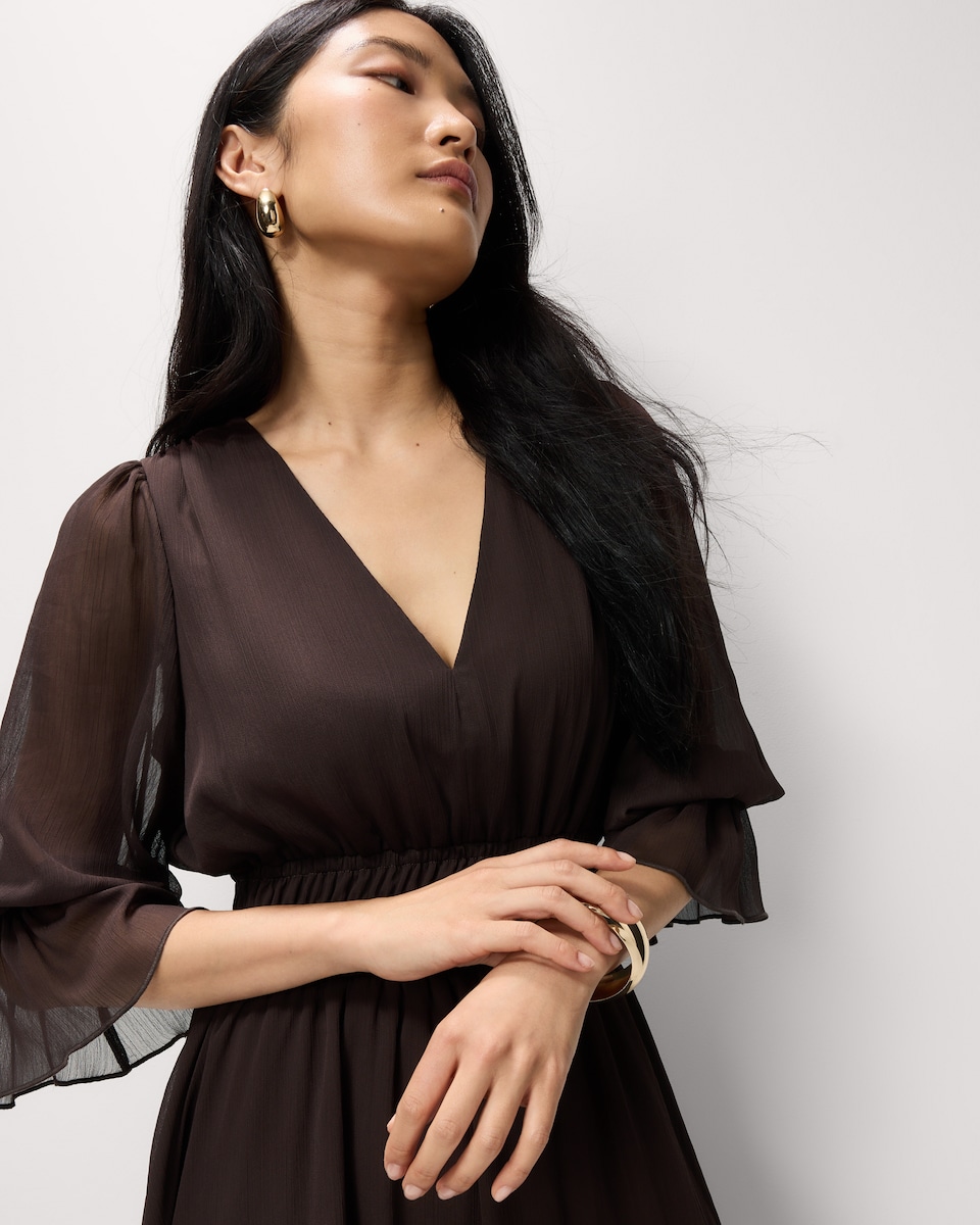 image 1 of F&F Chiffon Tiered Midi Dress in Chocolate