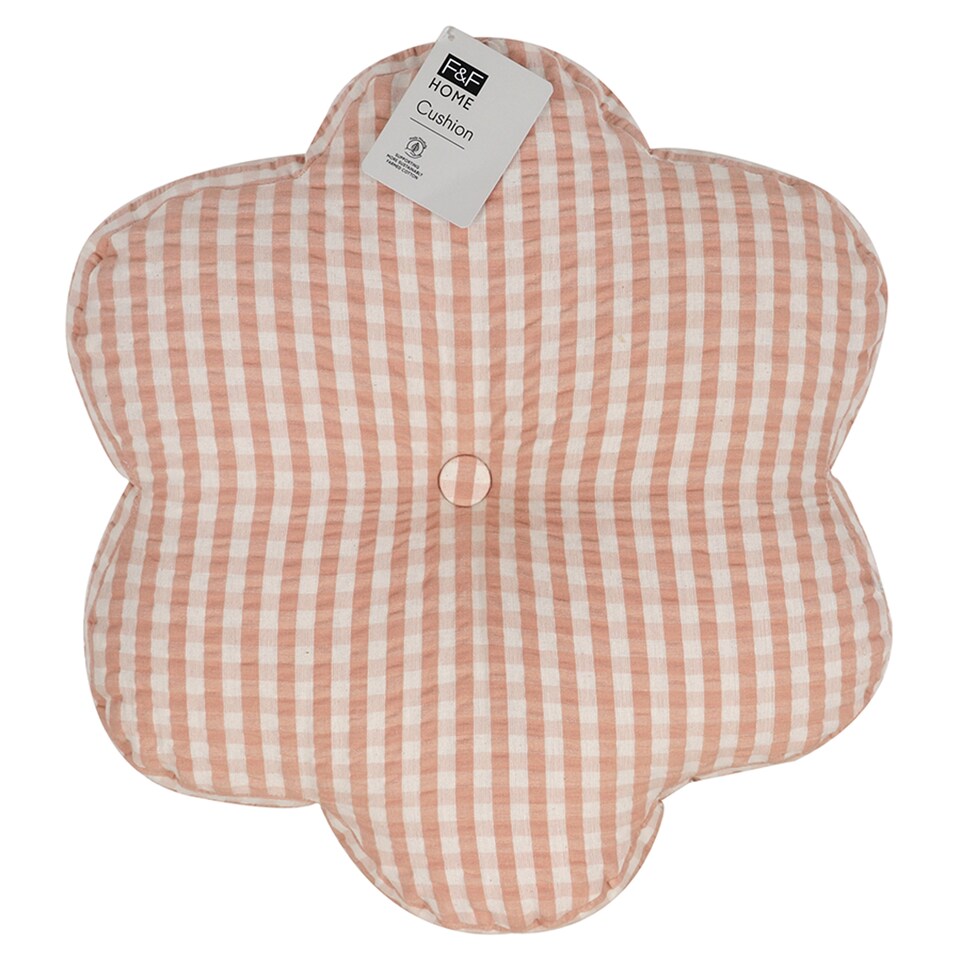 F&F Home Pink Gingham Flower Shaped Cushion