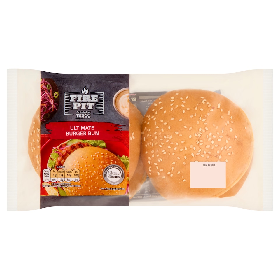 Tesco Fire Pit Ultimate Burger Buns 4 Pack 310G