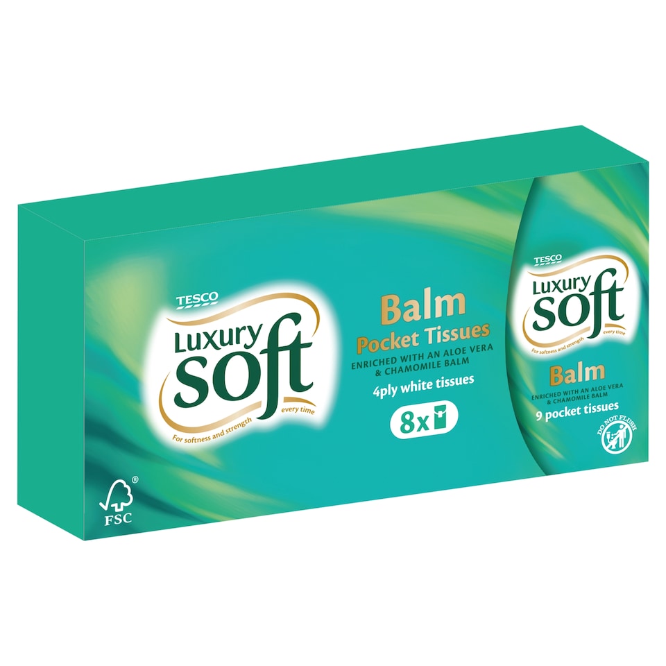 Tesco Balm Pocket Tissues 8 Pack