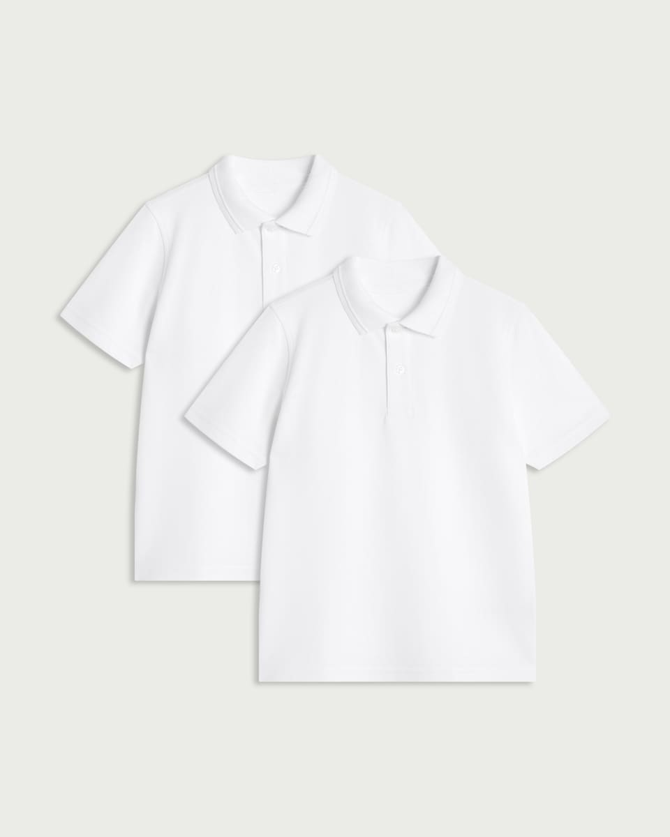 image 1 of F&F School Unisex 2-Pack Pure Cotton Regular Fit Polo Shirts in White