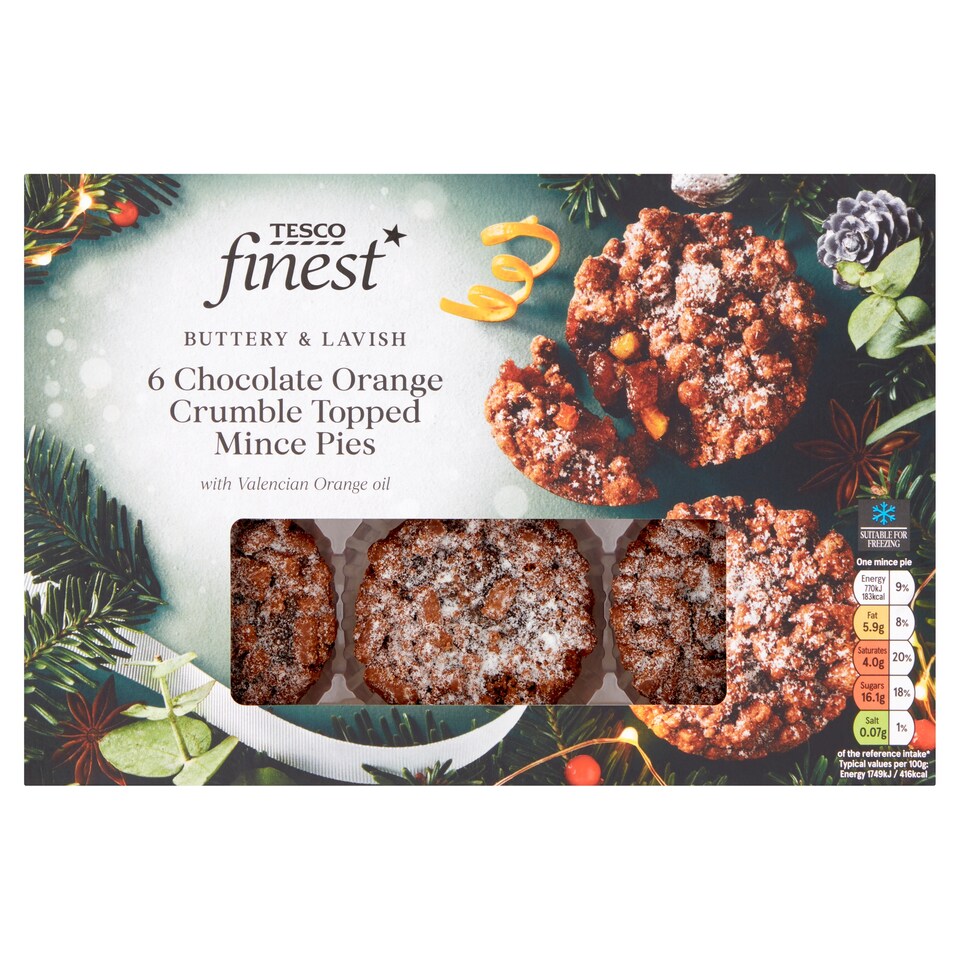Tesco Finest 6 Chocolate Orange Crumble Topped Mince Pies