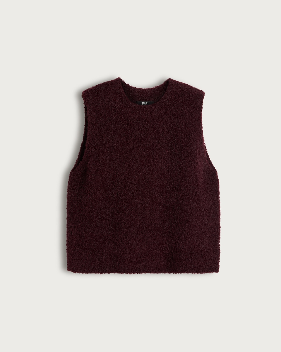 image 1 of F&F Textured Knitted Sleeveless Top with Wool in Burgundy