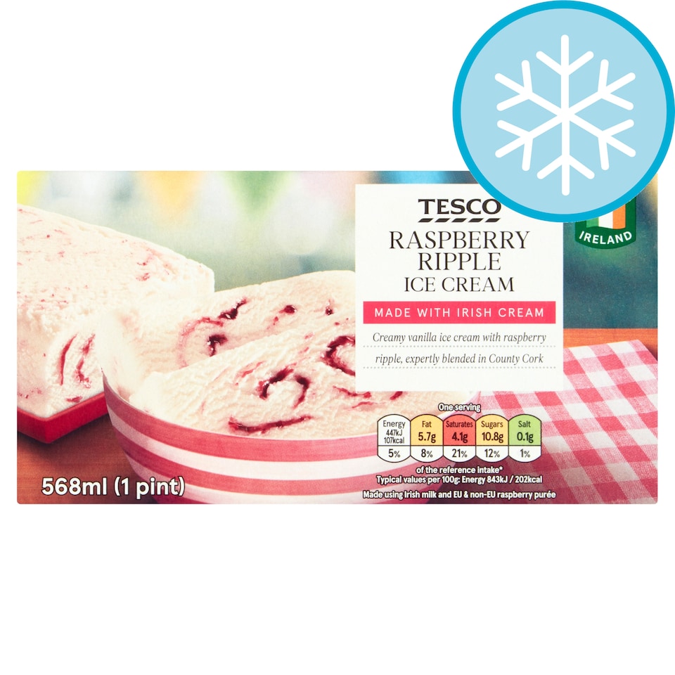 Tesco Raspberry Ripple Ice Cream 1 Pint (568Ml)