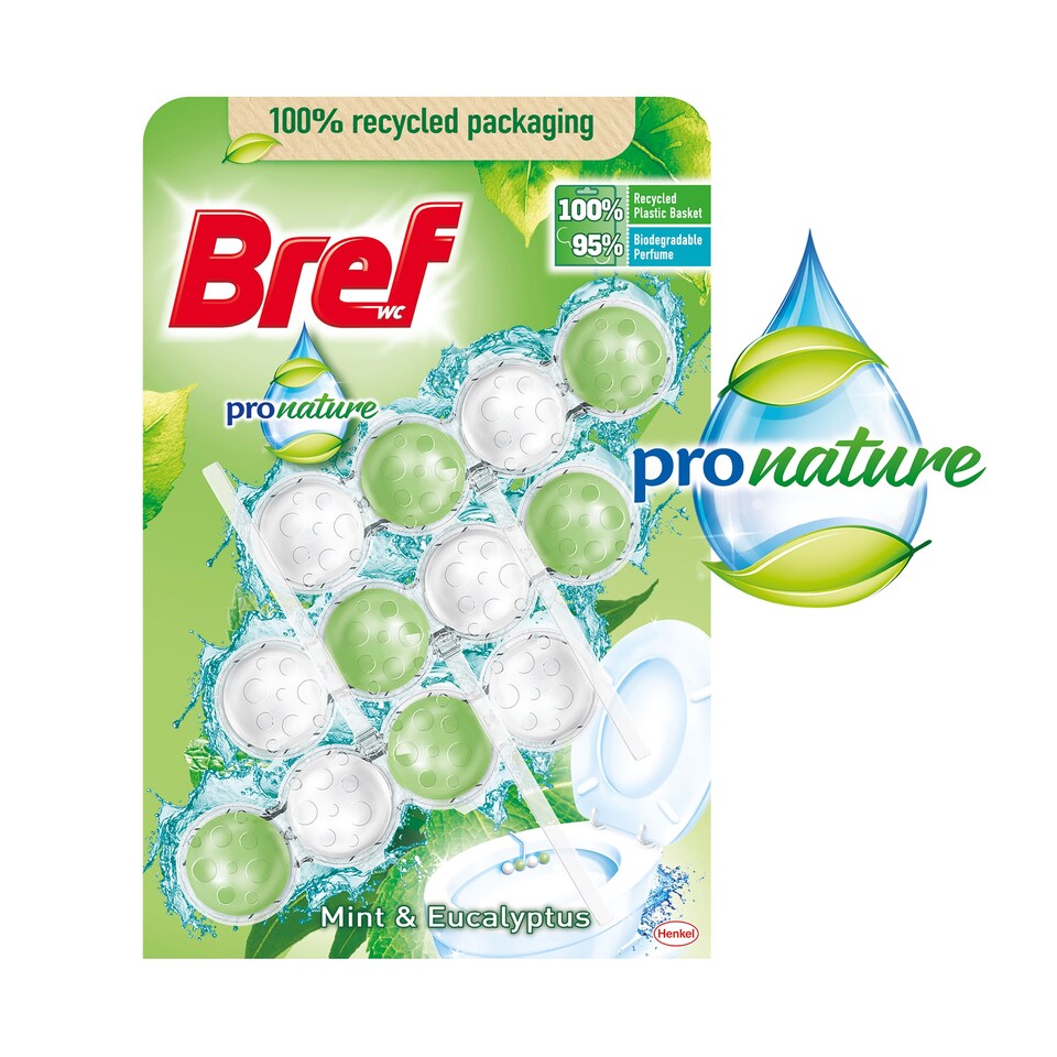 Obrázek 1 pro produkt Bref Pro Nature Mint & Eucalyptus tuhý WC blok 3 x 50g