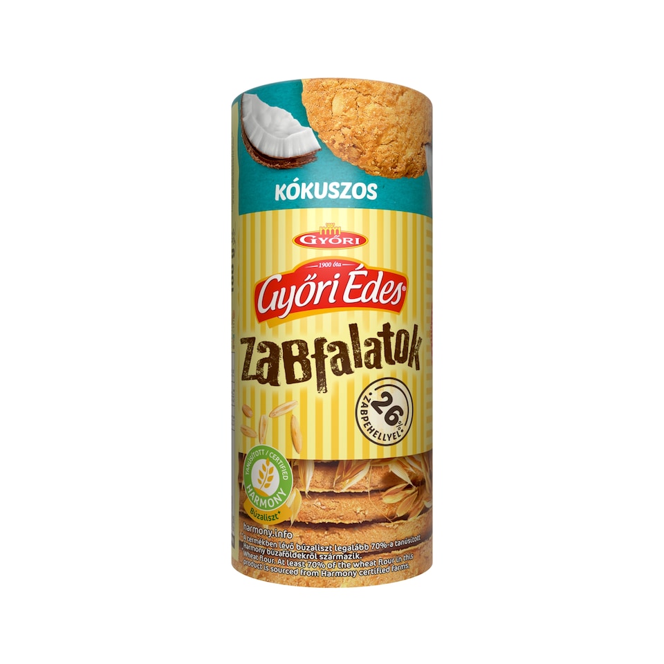 Győri Édes Zabfalatok kókuszos, zabpelyhes, omlós keksz 188 g