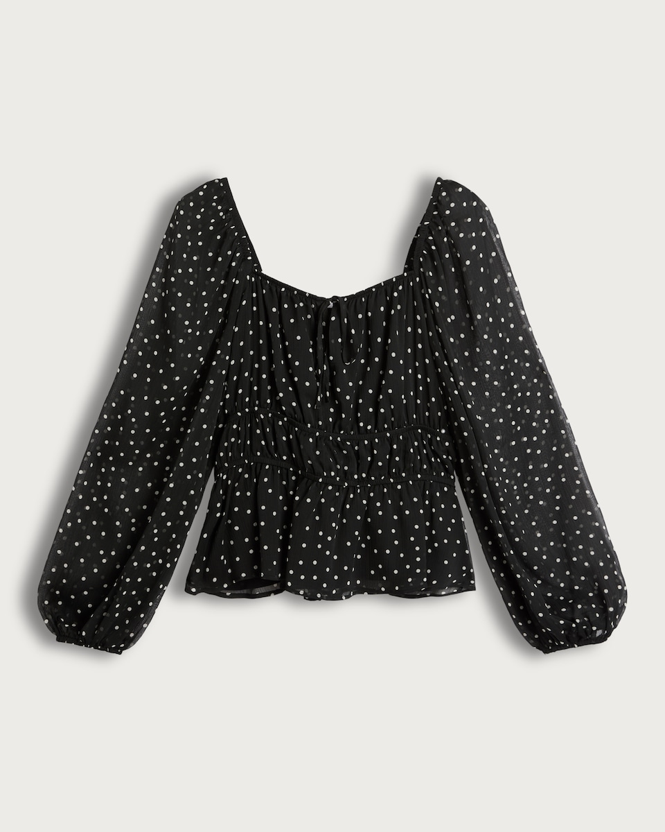 image 1 of F&F Shirred Polka Dot Print Blouse in Multi Black White