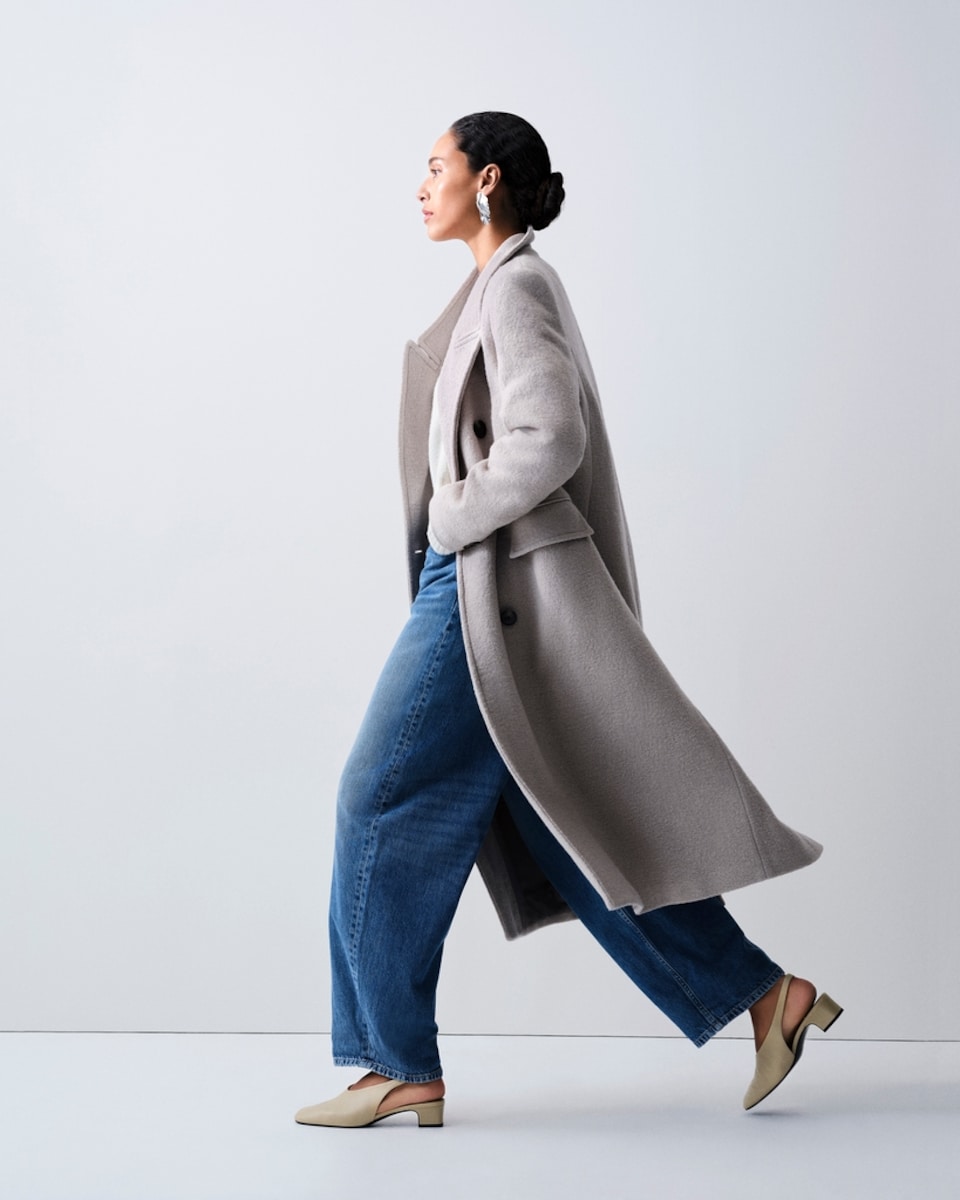 image 1 of F&F Formal Double Breasted Longline Overcoat with Wool in Neutral