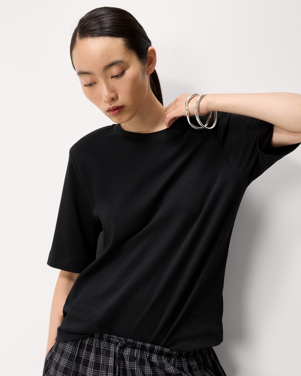 image 1 of F&F Pure Cotton Shoulder Pad T-Shirt in Black