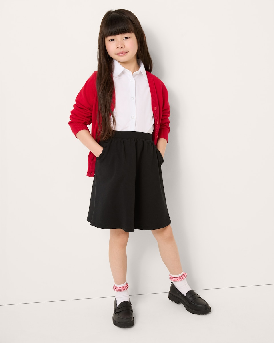 image 1 of F&F School Girls Cotton Rich Frill Pocket Skirt in Black