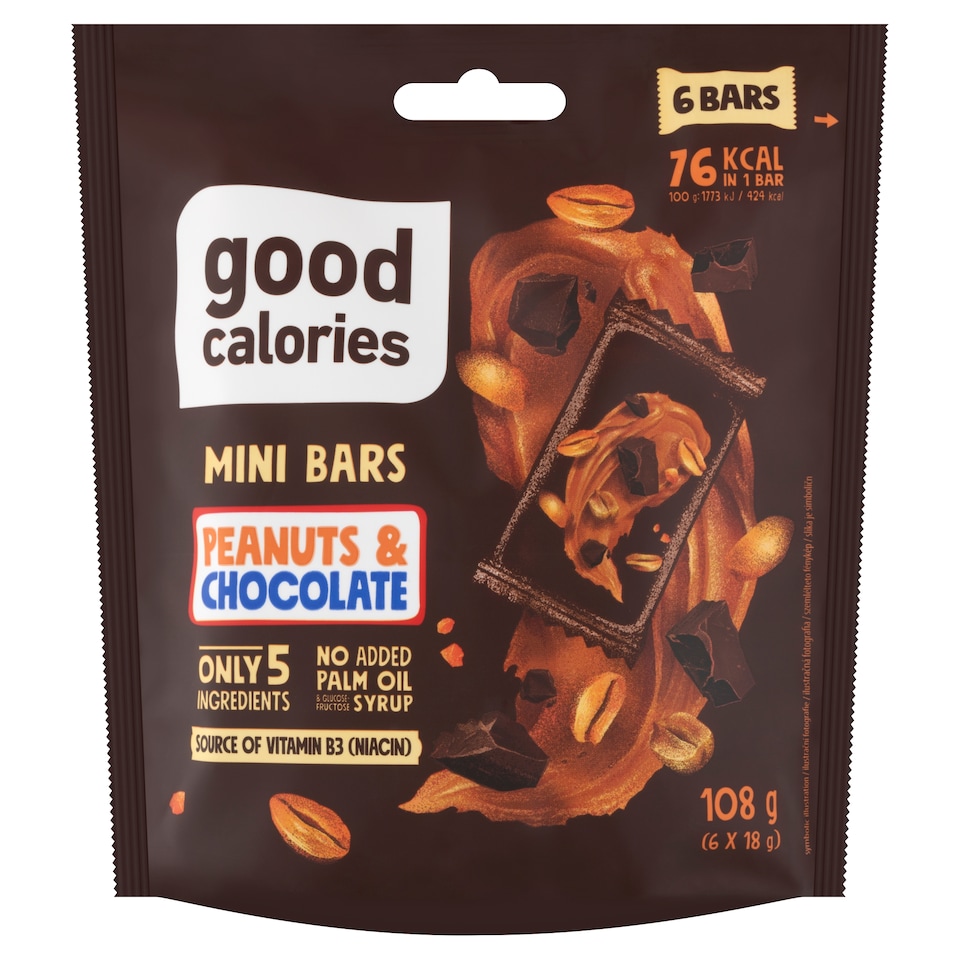 image 1 of Good Calories Date Bar with Peanuts and Chocolate with Sweetener 6 x 18 g (108 g)