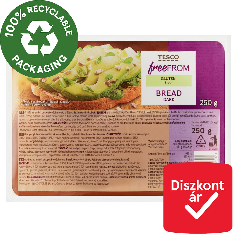 Tesco Free From szeletelt kenyér gluténmentes lisztek keverékéből 250 g