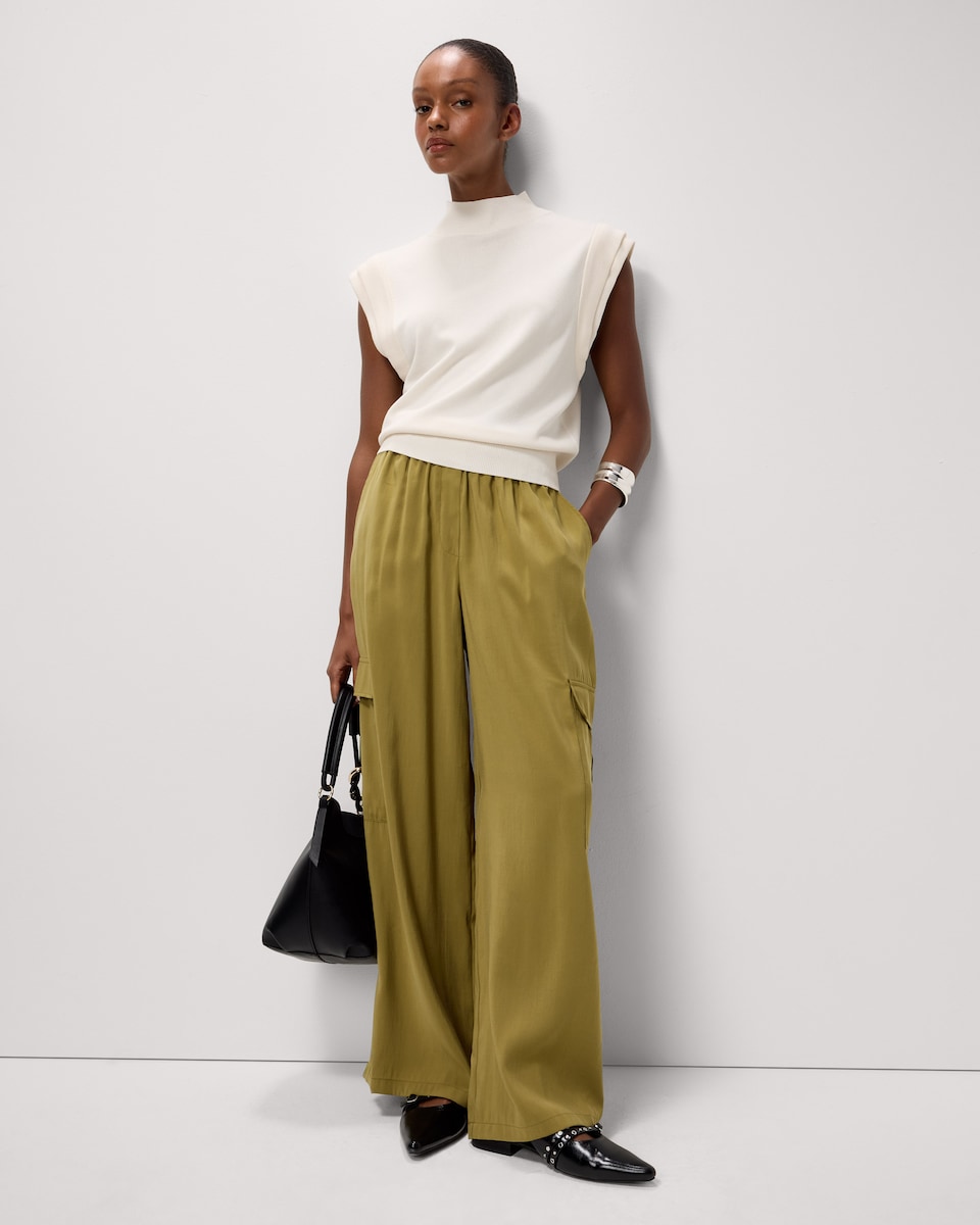 image 1 of F&F Modal Rich Wide Leg Cargo Trousers in Olive