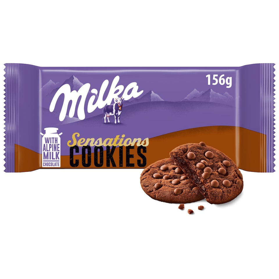 Milka közepén puha kakaós keksz alpesi tej felhasználásával készült tejcsokoládé darabokkal 156 g