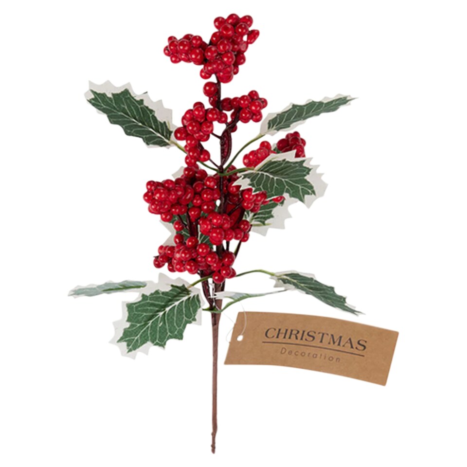 H&S Collection Vianočná dekorácia vetvička s červenými bobuľami