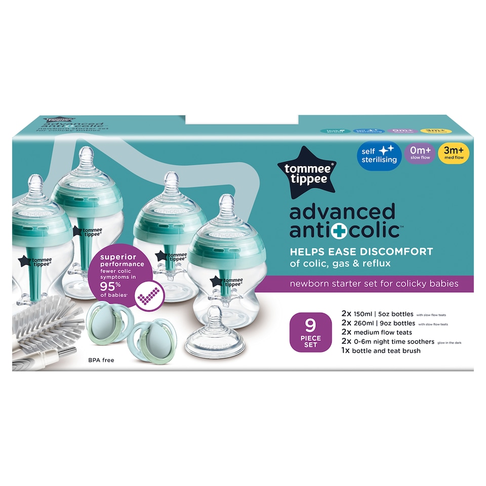 image 1 of Tommee Tippee Advanced Anti-Colic Newborn Baby Bottle Starter Kit, Mixed Sizes