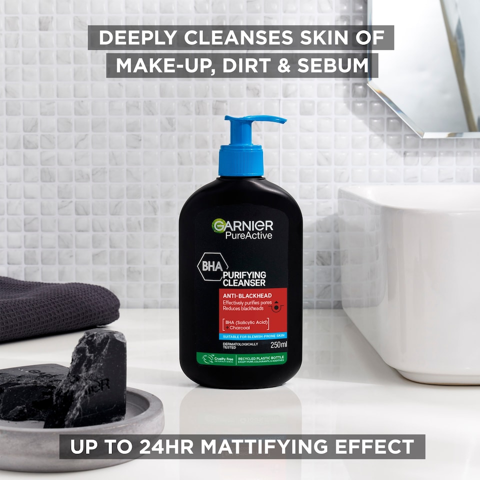 image 1 of Garnier Pure Active BHA + Charcoal Purifying Cleanser 250ml