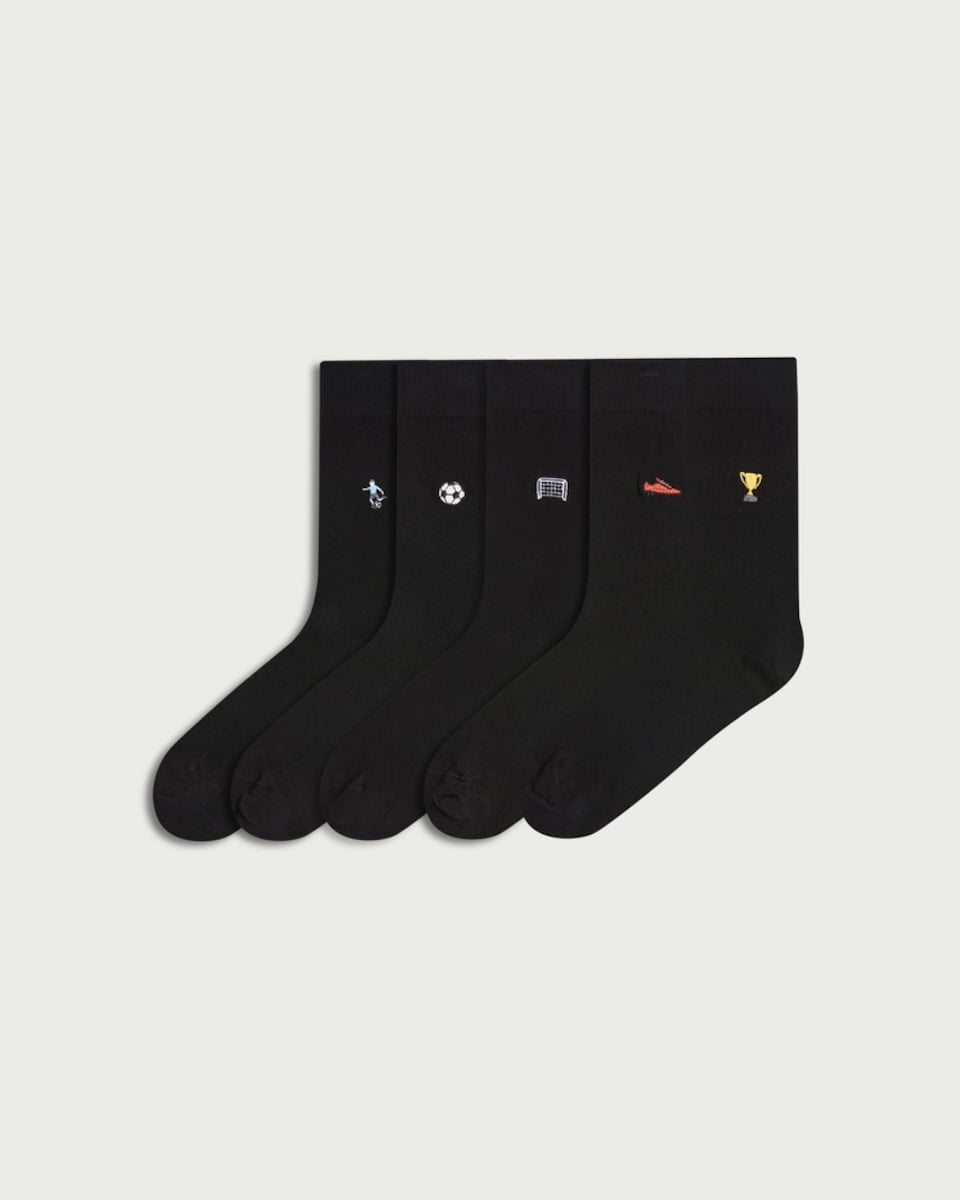 F&F 5-Pack Cotton Rich Football Embroidered Ankle Socks in Multi