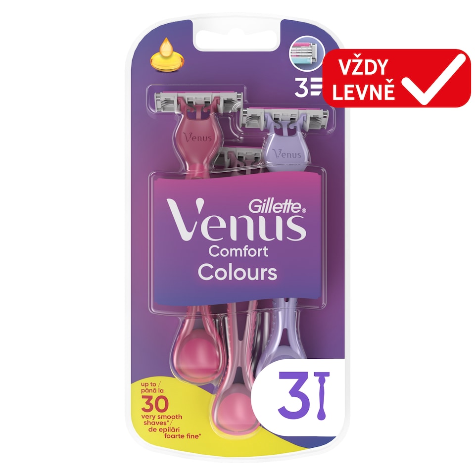image 1 of Gillette Venus Comfort Colours Disposable Razors, Pack Of 3