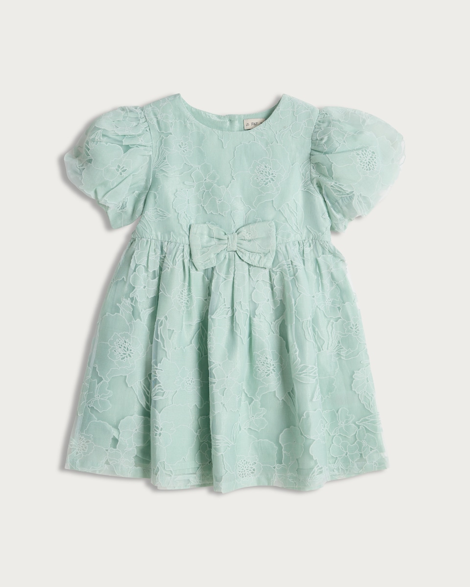F&F Girls Floral Print Puff Sleeved Dress in Green