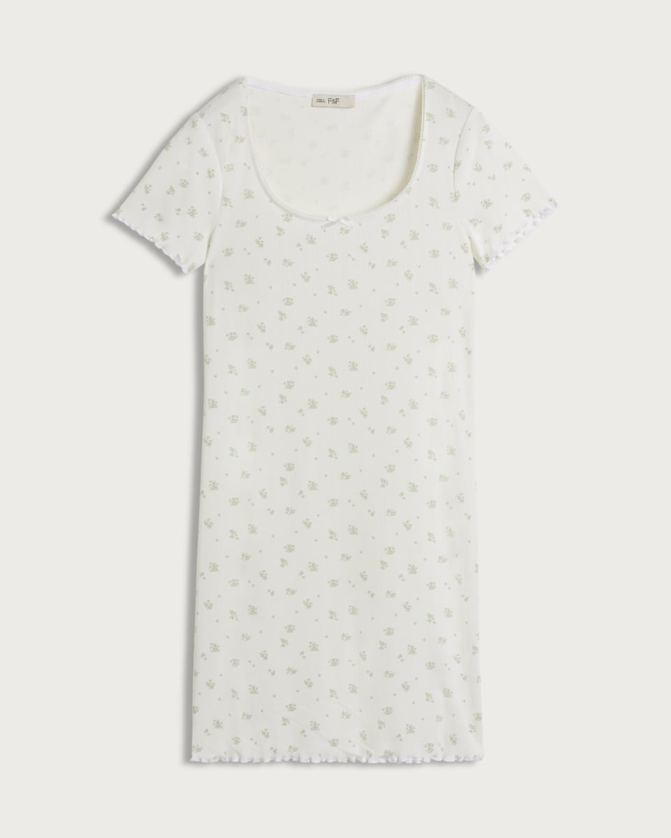 F&F Pointelle Floral Print Short Sleeved Nightdress in White