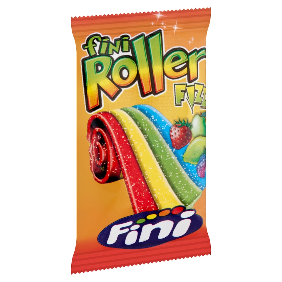 Fini Roller Fizz vegyes gyümölcs ízű gumicukorszalag, savanyú cukorporral panírozva 20 g