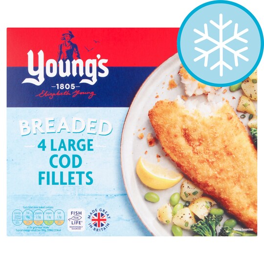 Youngs Simply Breaded 4 Large Cod Fillets 440G Tesco Groceries