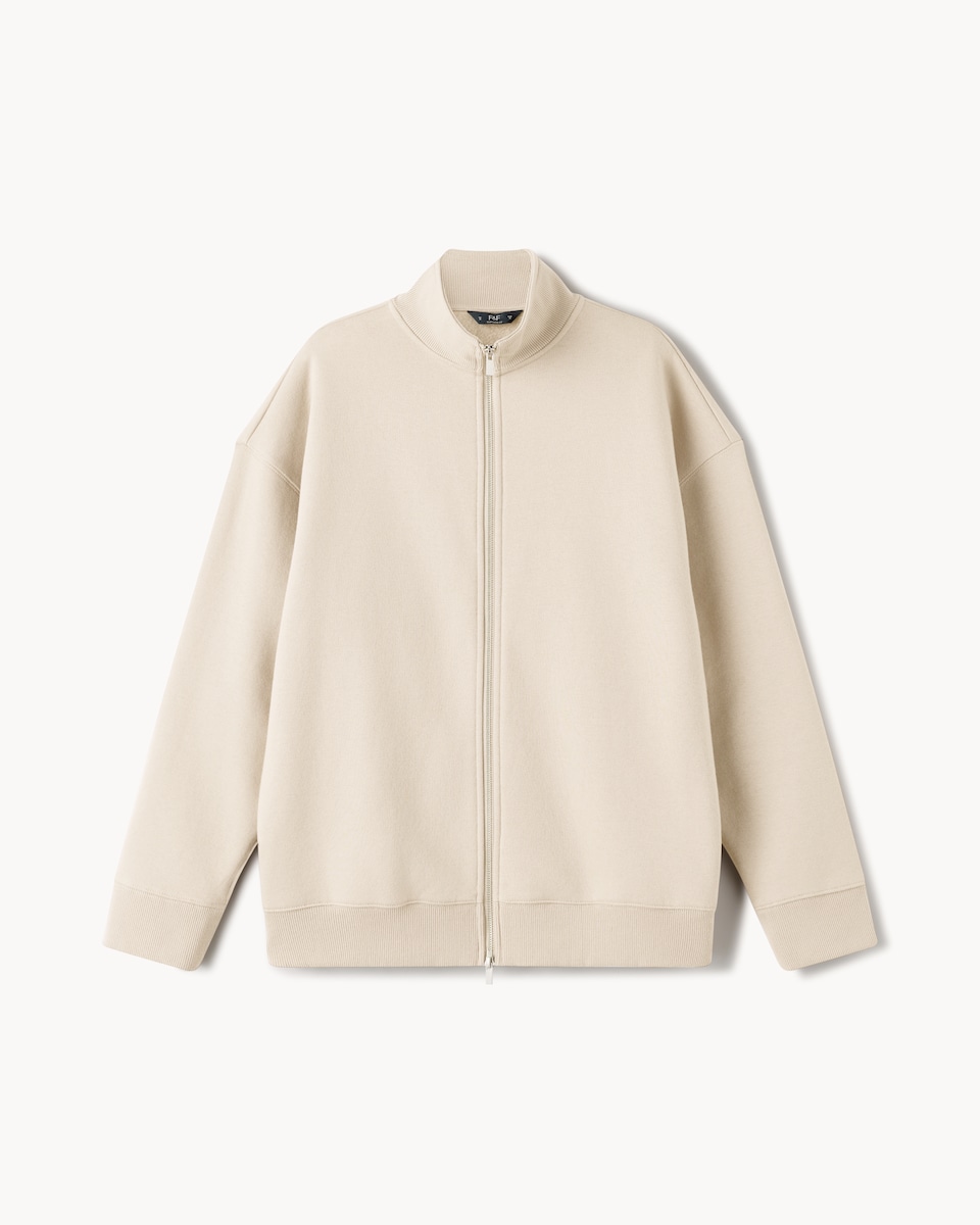image 1 of F&F Cotton Rich Zip Up Sweatshirt in Ecru