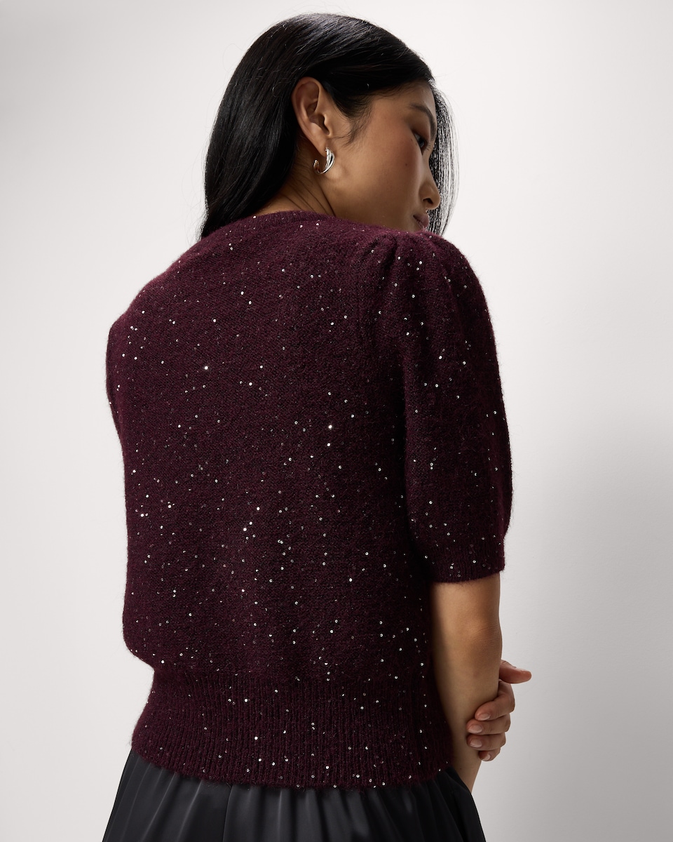 image 1 of F&F Sequin Sparkle Jumper in Burgundy