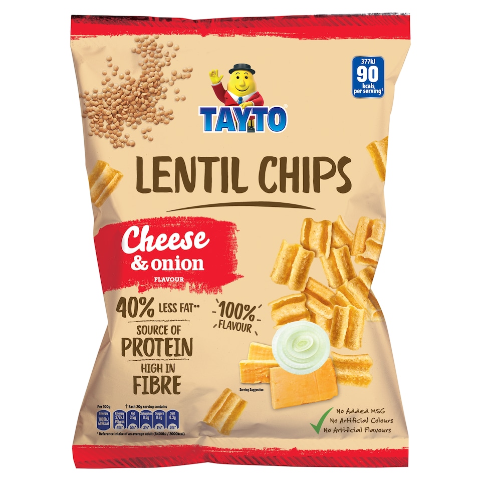 Tayto Lentil Chips Cheese & Onion Flavour Lentil Snacks 100g