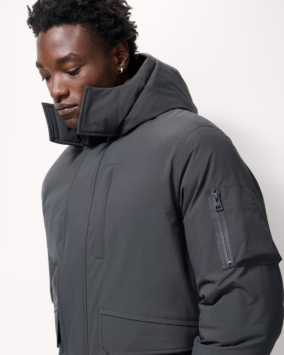 image 1 of F&F Shower Resistant Hooded Bomber Jacket in Grey