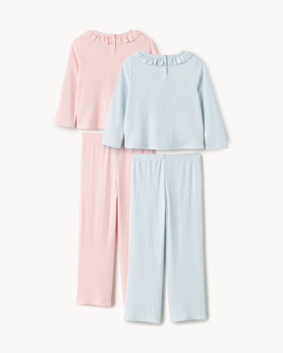image 1 of F&F Girls 2-Pack Pointelle Polka Dot Frill Pyjama Sets in Multi