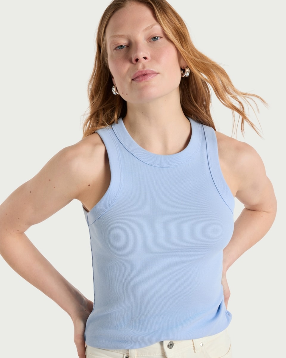 image 1 of F&F Cotton Rich Ribbed Racerback Vest in Blue