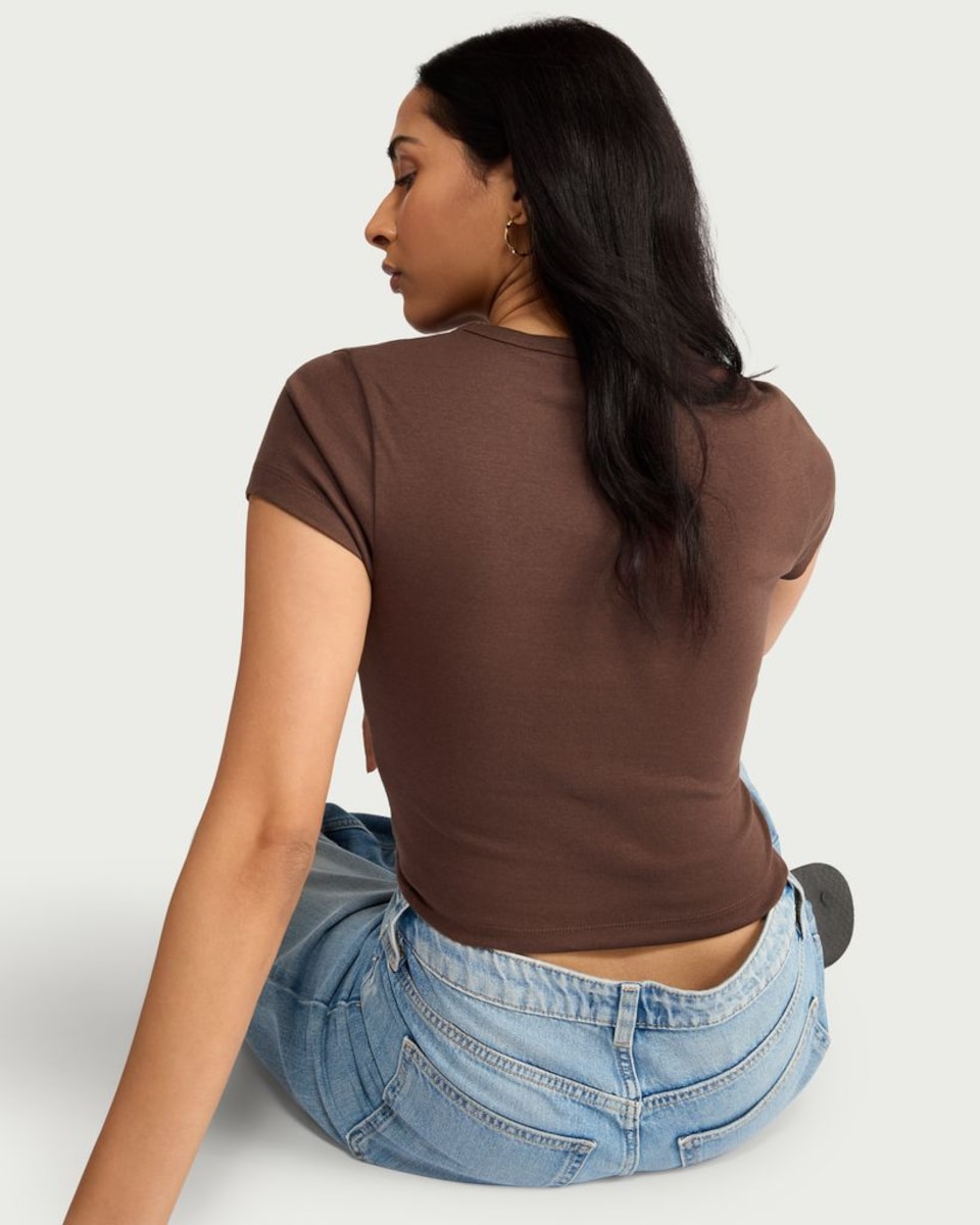 image 1 of F&F Cotton Rich Ribbed Baby T-Shirt in Brown