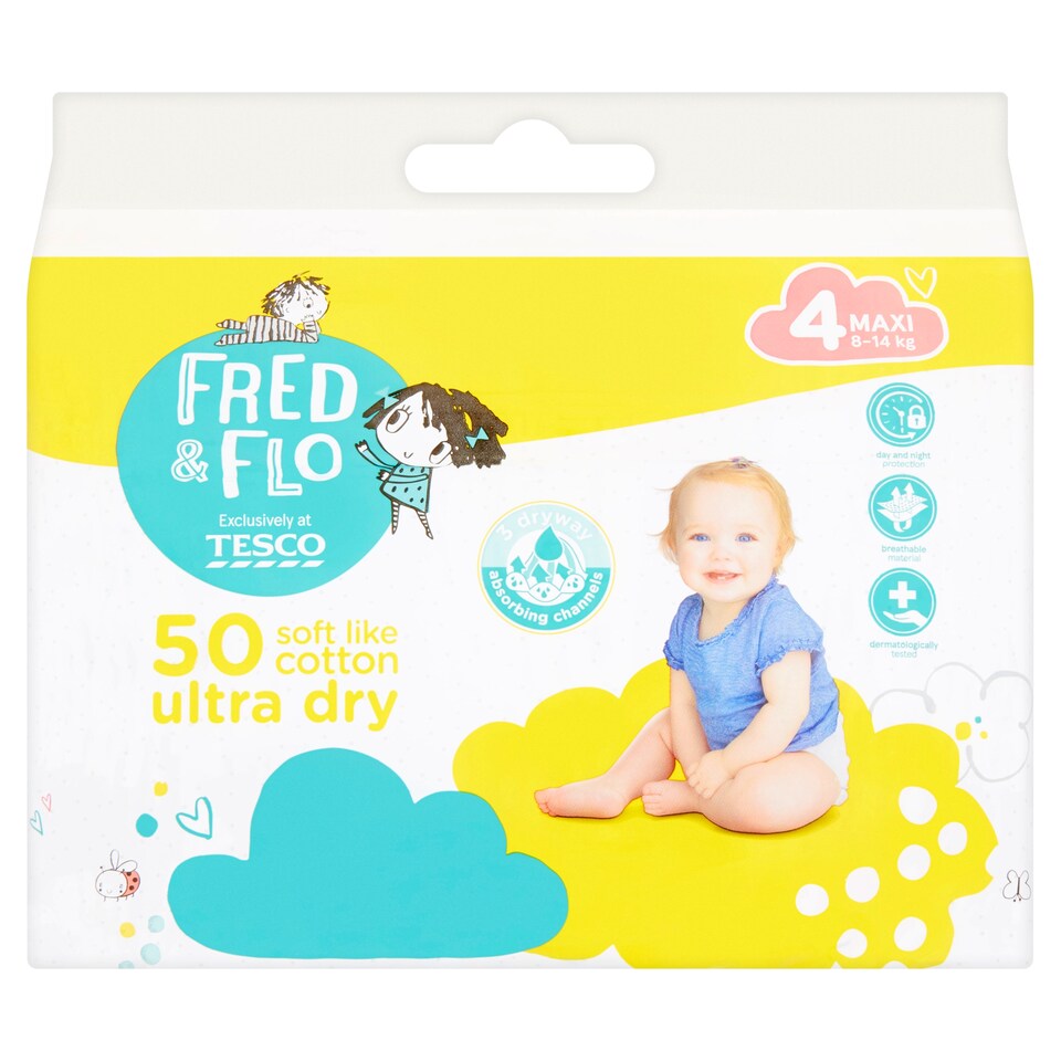 image 1 of Fred & Flo Ultra Dry Diapers 4 Maxi 50 pcs