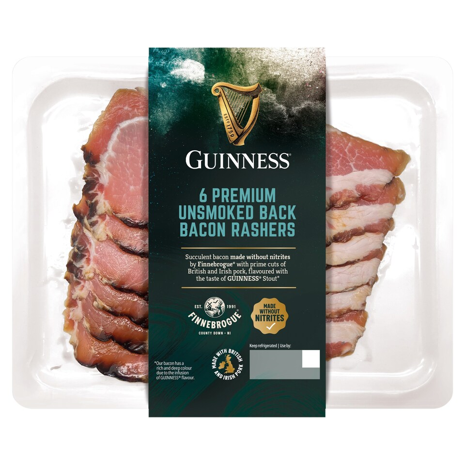 Finnebrogue Guinness 6 Premium Unsmoked Back Bacon Rashers 200g
