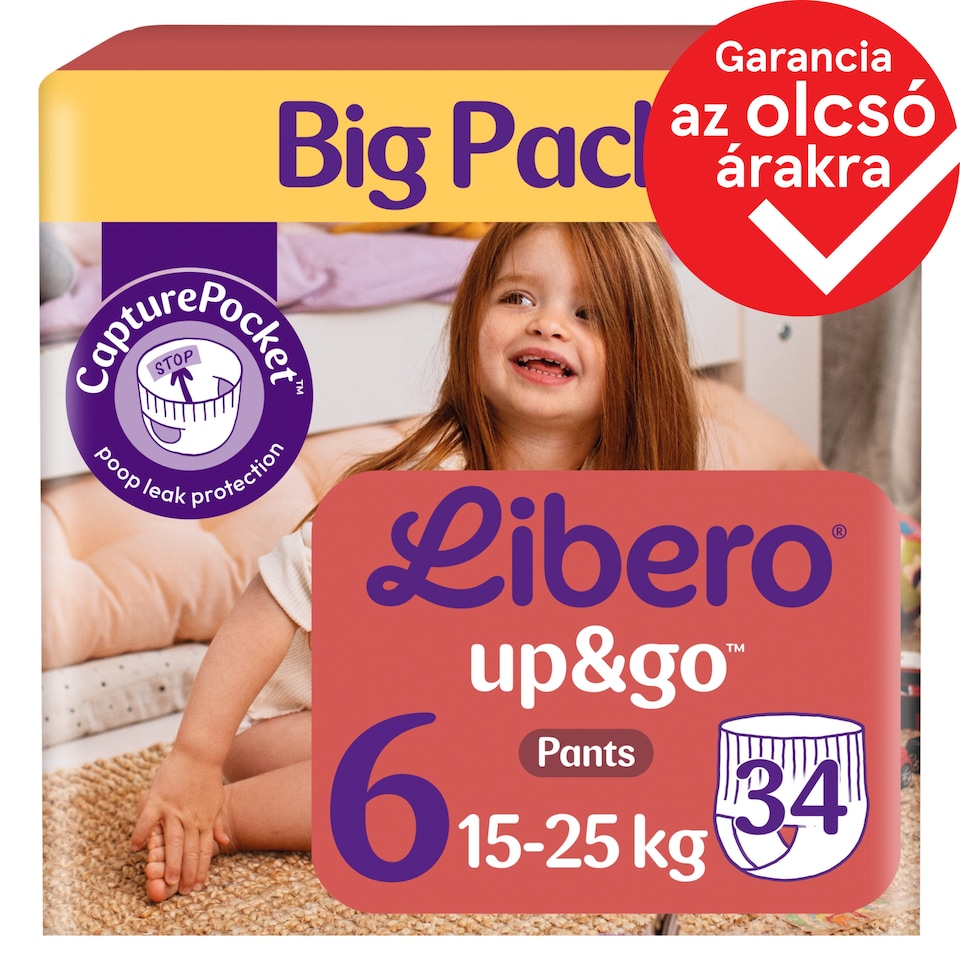 Libero Up&Go egyszerhasználatos bugyipelenka, méret: 6, 15-25 kg, 34 db 1. kép