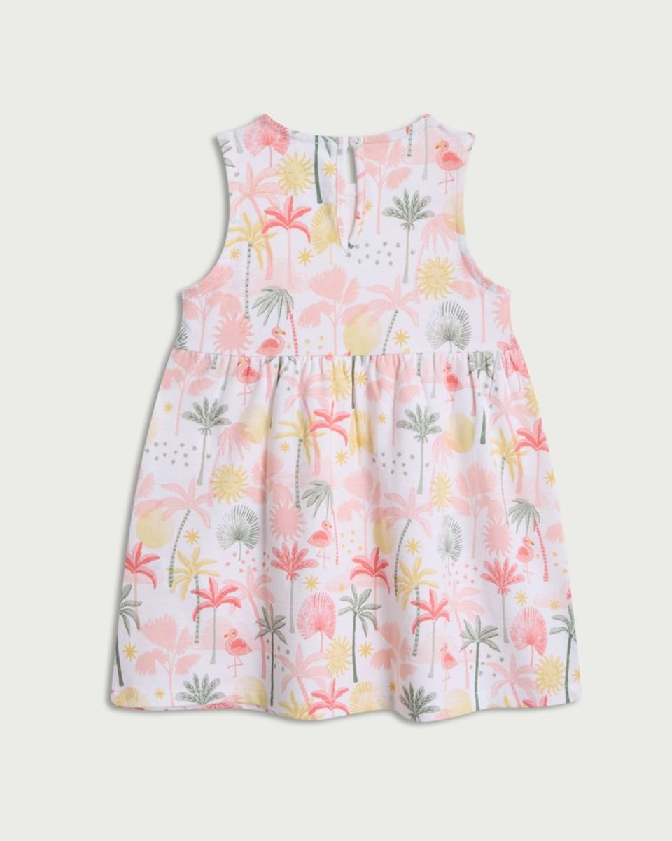 image 1 of F&F Baby Pure Cotton Tropical Print Sleeveless Dress in White